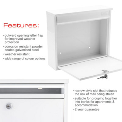 Burg-Wachter Elegance White Wall Mounted Galvanised Steel Lockable Weatherproof Post Box 36x31x10cms - 8