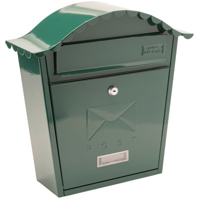 Burg-Wachter Green Classic Wall Mounted Galvanised Steel Lockable Weatherproof Post Box - 36x37x13cm