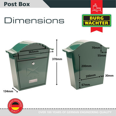 Burg-Wachter Green Classic Wall Mounted Galvanised Steel Lockable Weatherproof Post Box - 36x37x13cm - 4