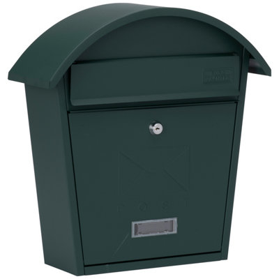 Burg-Wachter Matt Green Classic 2 Wall Mounted Galvanised Steel Lockable Weatherproof Post Box  - 36x38x13cm