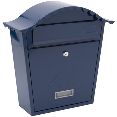 Burg-Wachter Midnight Blue Classic Wall Mounted Galvanised Steel Lockable Weatherproof Post Box - 36x37x13cm