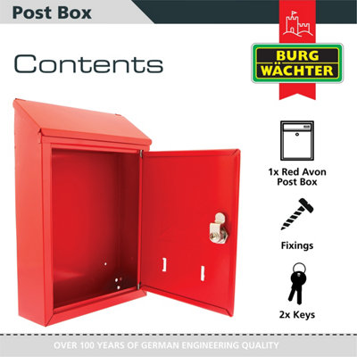 Burg-Wachter Red Avon Rear Entry Wall Mounted Galvanised Steel Lockable ...