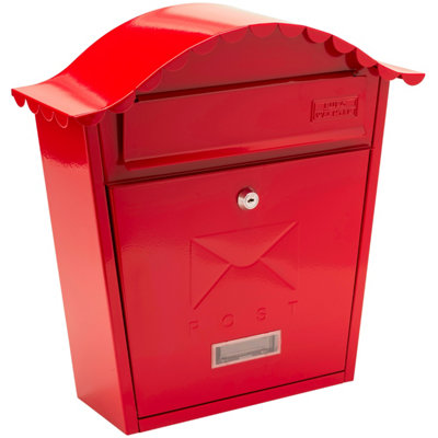 Burg-Wachter Red Classic Wall Mounted Galvanised Steel Lockable Weatherproof Post Box - 36x37x13cm