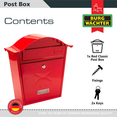 Burg-Wachter Red Classic Wall Mounted Galvanised Steel Lockable Weatherproof Post Box - 36x37x13cm - 3