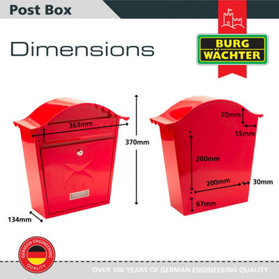 Burg-Wachter Red Classic Wall Mounted Galvanised Steel Lockable Weatherproof Post Box - 36x37x13cm - 4