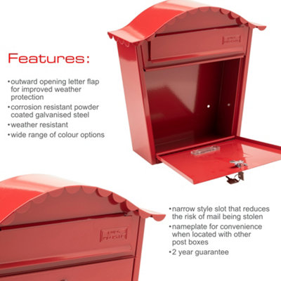 Burg-Wachter Red Classic Wall Mounted Galvanised Steel Lockable Weatherproof Post Box - 36x37x13cm - 8