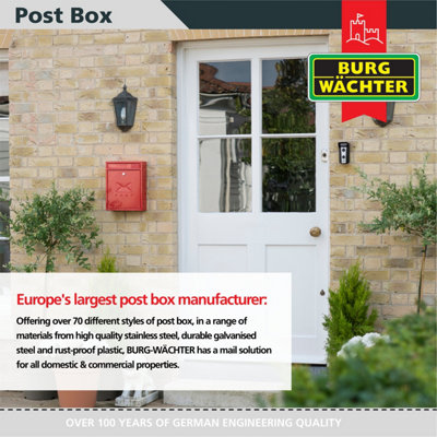 Burg-Wachter Red Compact Wall Mounted Galvanised Steel Postbox 26x33x9cm - 5