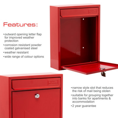 Burg-Wachter Red Compact Wall Mounted Galvanised Steel Postbox 26x33x9cm - 7