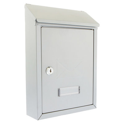 Burg-Wachter Silver Avon Rear Entry Wall Mounted Galvanised Steel Lockable Weatherproof Post Box - 21x30x7cm