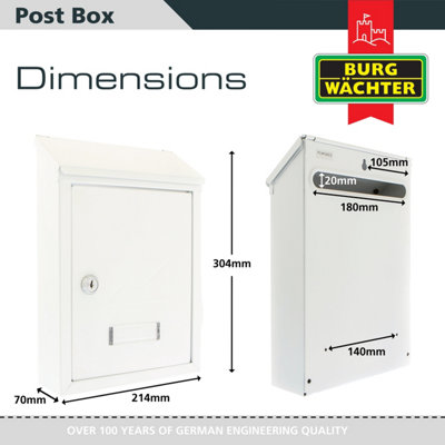 Burg-Wachter MB09S Avon Rear Entrance Wall Mounted Galvanized Steel Lockable Weatherproof Mailbox - Silver - 21x30x7cm : Sterling