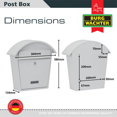 Burg-Wachter White Classic 2 Wall Mounted Galvanised Steel Lockable Weatherproof Post Box  - 36x38x13cm - 3