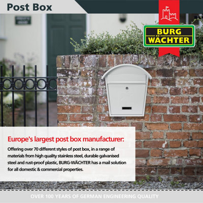 Burg-Wachter White Classic 2 Wall Mounted Galvanised Steel Lockable Weatherproof Post Box  - 36x38x13cm - 5