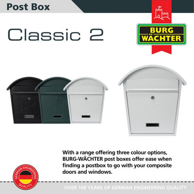 Burg-Wachter White Classic 2 Wall Mounted Galvanised Steel Lockable Weatherproof Post Box  - 36x38x13cm - 6