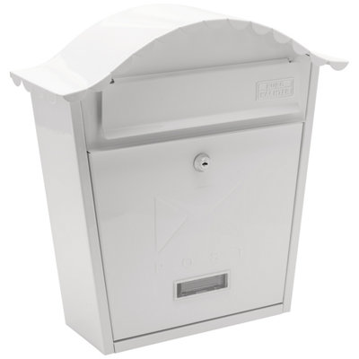 Burg-Wachter White Classic Wall Mounted Galvanised Steel Lockable Weatherproof Post Box - 36x37x13cm