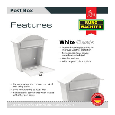 Burg-Wachter White Classic Wall Mounted Galvanised Steel Lockable ...