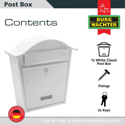 Burg-Wachter White Classic Wall Mounted Galvanised Steel Lockable Weatherproof Post Box - 36x37x13cm - 3