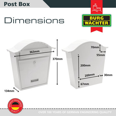 Burg-Wachter White Classic Wall Mounted Galvanised Steel Lockable Weatherproof Post Box - 36x37x13cm - 4