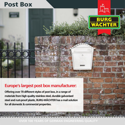 Burg-Wachter White Classic Wall Mounted Galvanised Steel Lockable Weatherproof Post Box - 36x37x13cm - 5