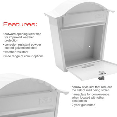 Burg-Wachter White Classic Wall Mounted Galvanised Steel Lockable Weatherproof Post Box - 36x37x13cm - 8