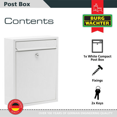 Burg-Wachter White Compact Wall Mounted Galvanised Steel Postbox 26x33x9cm