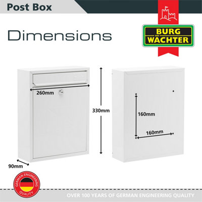 Burg-Wachter White Compact Wall Mounted Galvanised Steel Postbox 26x33x9cm - 3