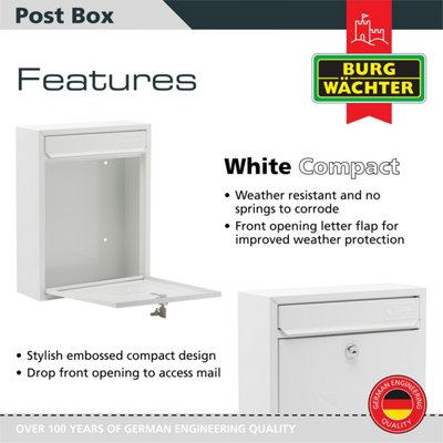 Burg-Wachter White Compact Wall Mounted Galvanised Steel Postbox 26x33x9cm - 4