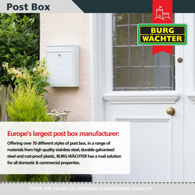 Burg-Wachter White Compact Wall Mounted Galvanised Steel Postbox 26x33x9cm - 5