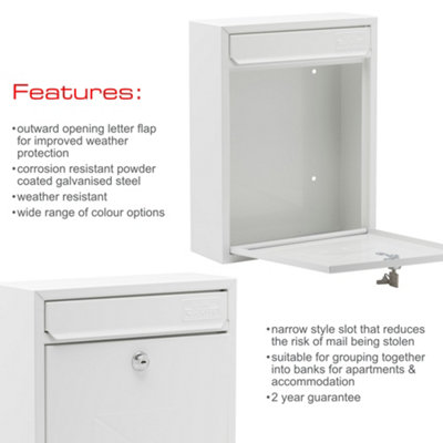 Burg-Wachter White Compact Wall Mounted Galvanised Steel Postbox 26x33x9cm - 7