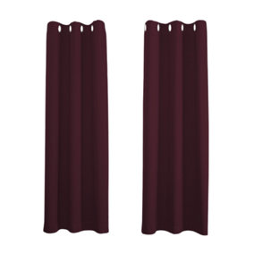 Burgundy Blackout Curtains - Dark Thermal Eyelet - 46 x 54 Inch Drop - 2 Panel