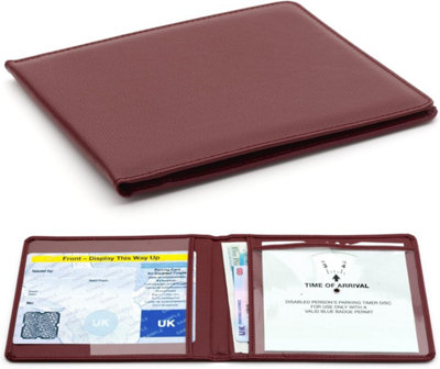 Burgundy Disabled Badge Holder for Car Blue Badge Parking Permit Wallet Protector