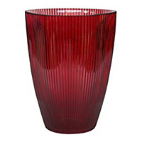 Burgundy Ribbed Tall Vase - Glass - L18 x W18 x H24.5 cm - Burgundy