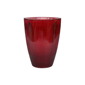 Burgundy Ribbed Tall Vase - Glass - L18 x W18 x H24.5 cm - Burgundy