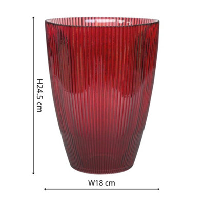 Burgundy Ribbed Tall Vase H24.5Cm W18Cm