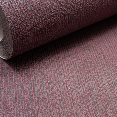 Burgundy Stripe Textured Wallpaper Non-Woven Vinyl Free Match Paste The Wall