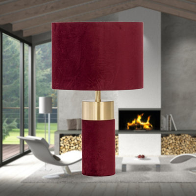 Burgundy Velvet with Brass Detail Table Lamp