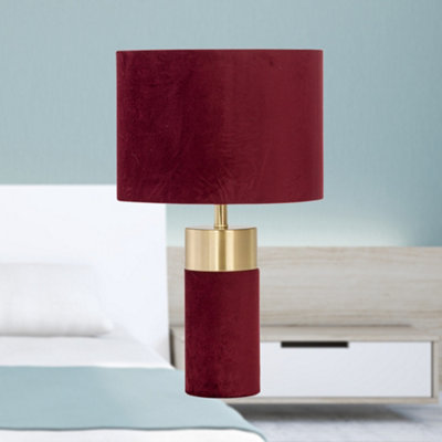 Burgundy Velvet with Brass Detail Table Lamp