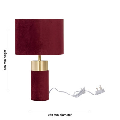 Burgundy Velvet with Brass Detail Table Lamp