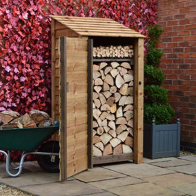 Burley 6ft Log Store with Doors and Kindling Shelf - L80 x W89.5 x H181 cm - Rustic Brown
