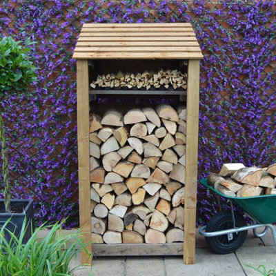 Burley 6ft Log Store with Kindling Shelf - L80 x W89.5 x H181 cm - Rustic Brown - 4