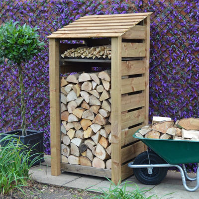 Burley 6ft Log Store with Kindling Shelf - L80 x W89.5 x H181 cm - Rustic Brown - 5