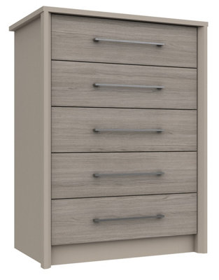 Burlington 5 Drawer Chest - Fired Earth and Grey Oak on Express Delivery and Ready Assembled