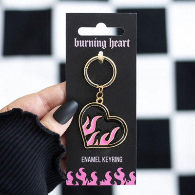 Burning Heart Keyring - Rebellious Flame Design for Keys & Bags