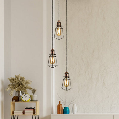 Burns 3 Light Copper & Black Ceiling Pendant