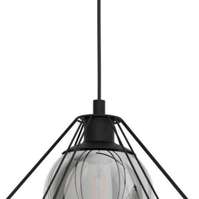 Burton Black Pendant Ceiling Light with Smoked Glass
