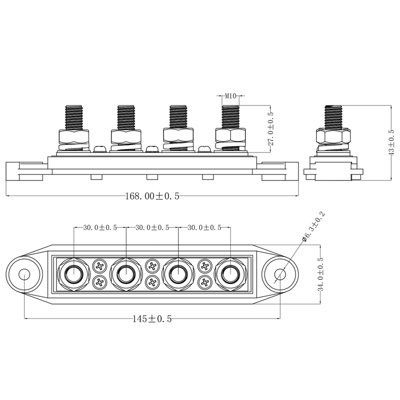 Bus Bar 250a 4xM10 terminal. Both - 4