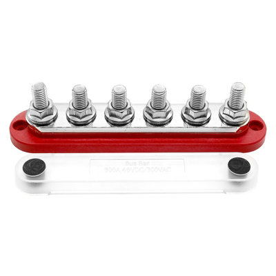 Bus Bar 300a 6 x M10 terminal. Red.