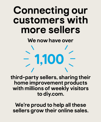 Connecting our customers with more sellers. We now have over 1,100 third-party sellers sharing their home improvement products with millions of weekly visitors to diy.com. We're proud to help all these sellers grow their online sales.