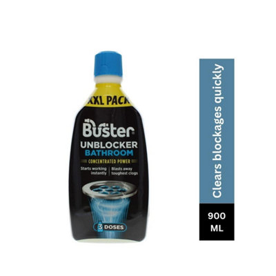 Buster Bathroom Drain Unblocker Clears Blockages Fast 900ml - Pack of 3