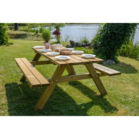 Buttercup Combined Round Picnic Table - Wood - L177 x W154 x H74 cm - Green