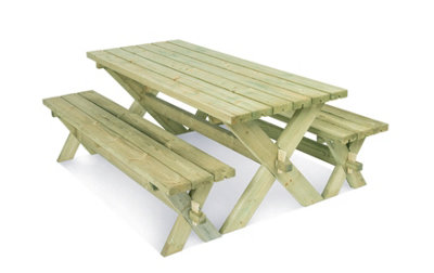 Buttercup Retro Picnic Table Set - Wood - L177 x W75 x H70 cm - Green - 6